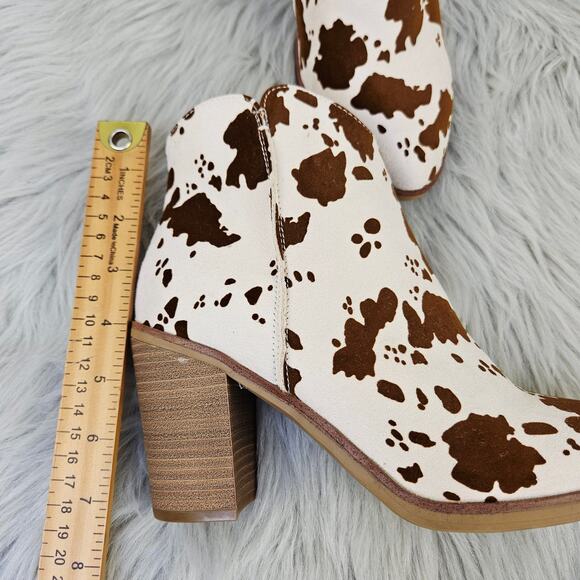 Altard State Cow Print Booties Brown White Western Ankle Boots Block Heel Sz 6.5 - Picture 14 of 14